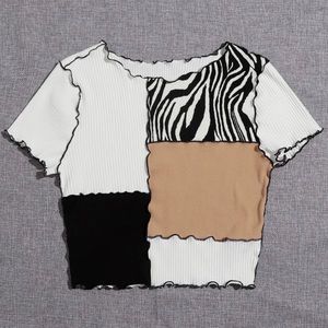 Zebra Color Block Crop Tee
